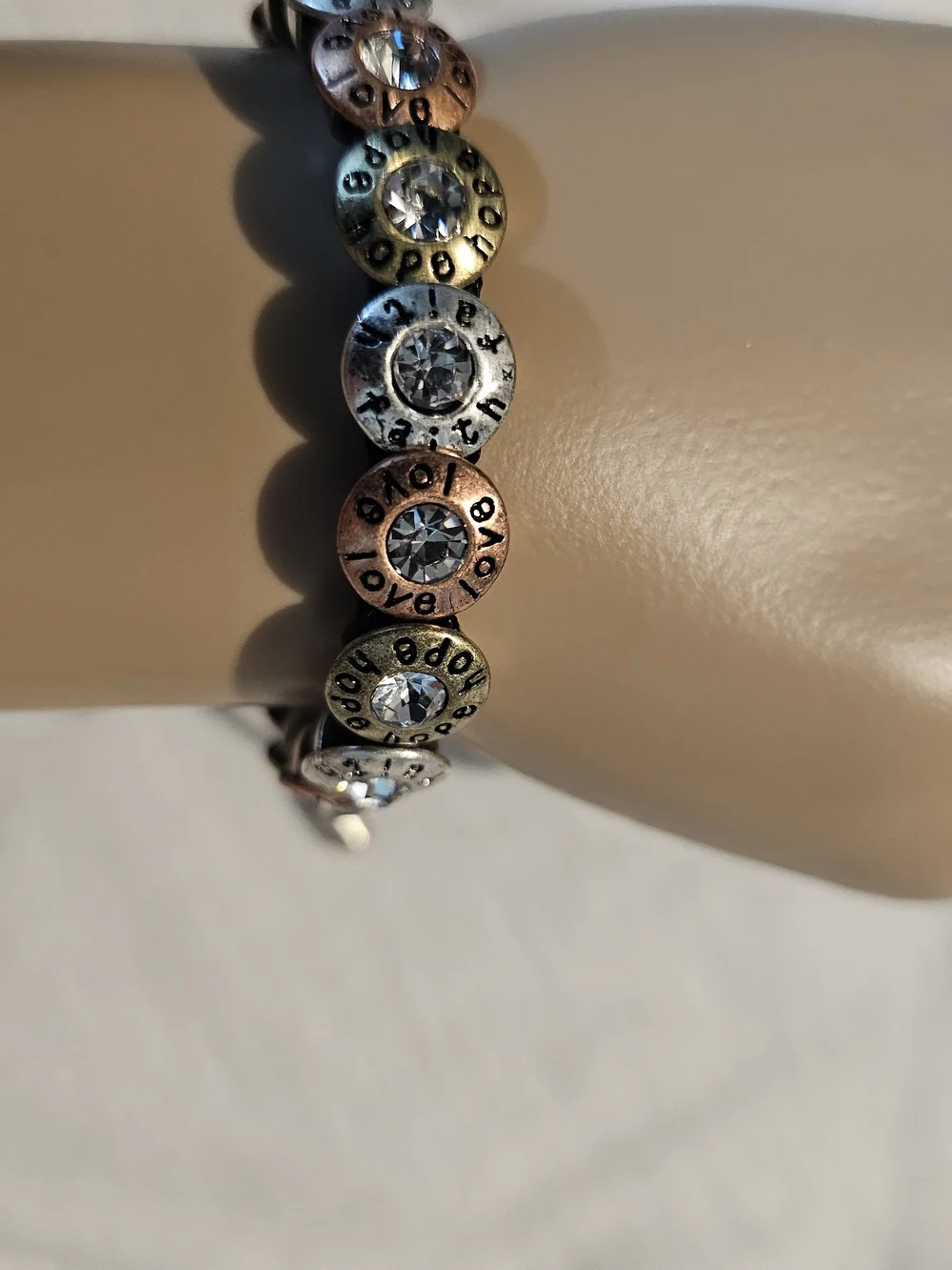 Mixed Metal 'Love' Crystal Stretch Bracelet - Women's Jewelry